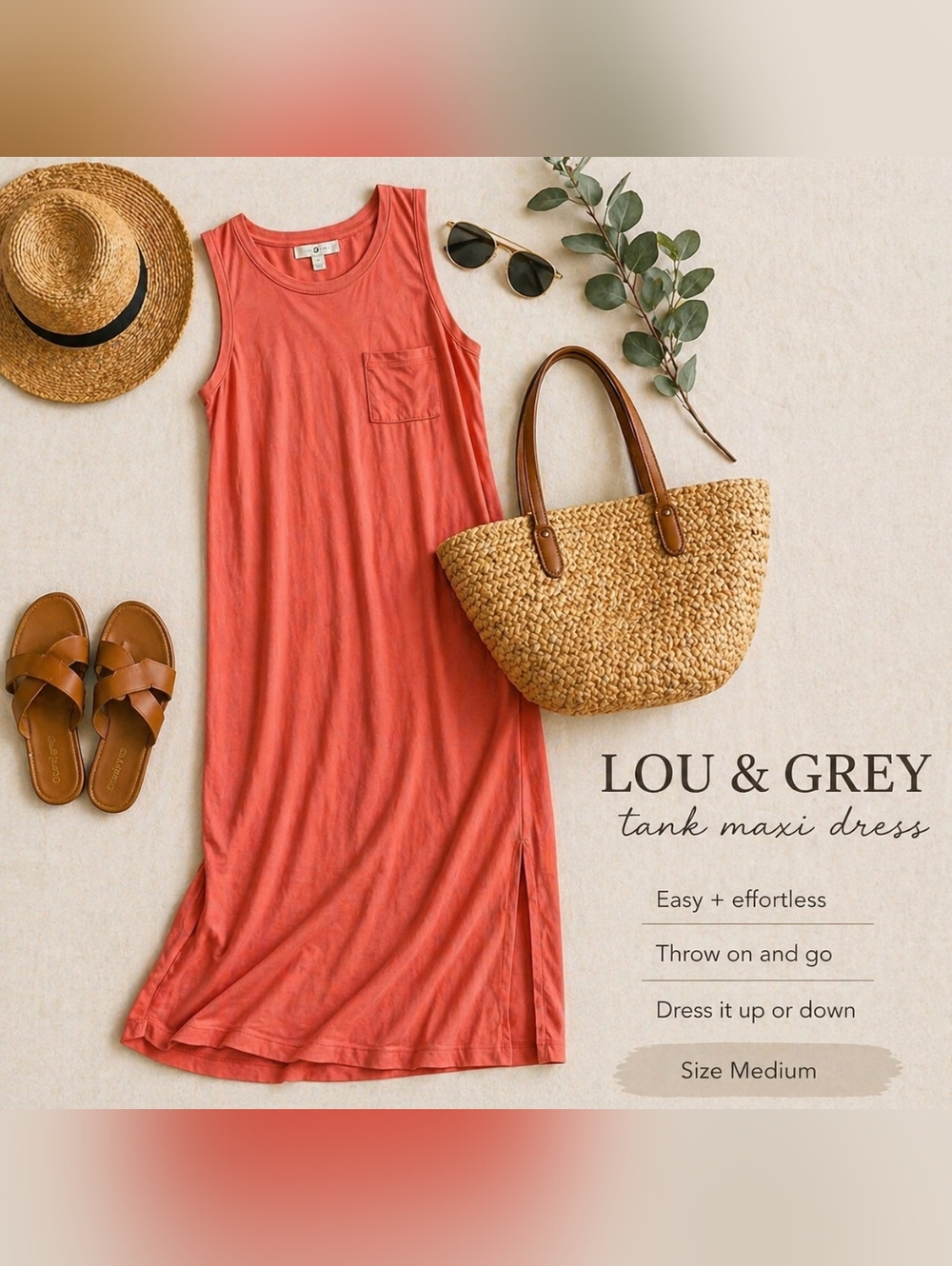 Lou & Grey Coral Sleeveless Knit Dress | Lightweight Casual Tank Dress Size